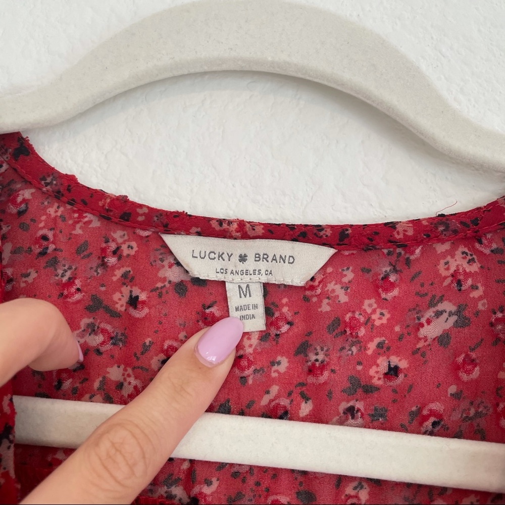LUCKY BRAND Red Floral Chiffon BOHO Top - Picture 8 of 12